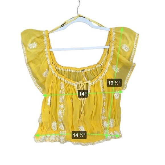 Free People Crop Top Women's XS Yellow Sheer Embroidered Boho Lightweight - Picture 7 of 7